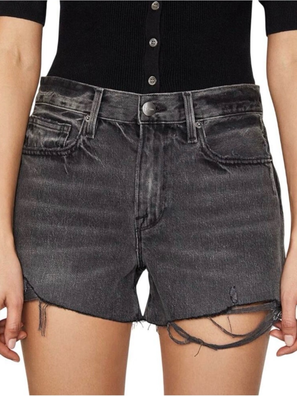 Frame The Brigette Short Harbor Way Destruct shorts size 26 grey distressed wash